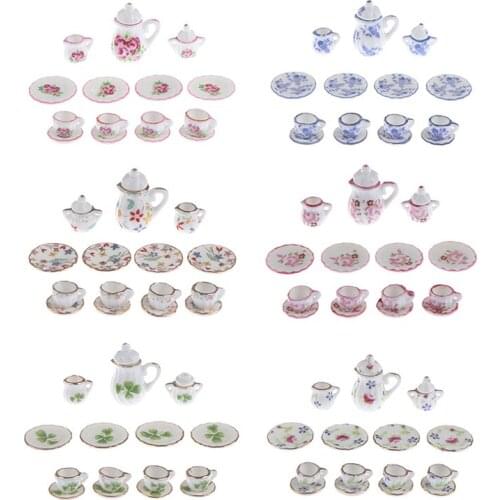 1Set Ceramic Scale 1:12 Doll House Miniature Porcelain Tea Cup Set Tableware Kitchen Dollhouse Teapot DIY Toys
