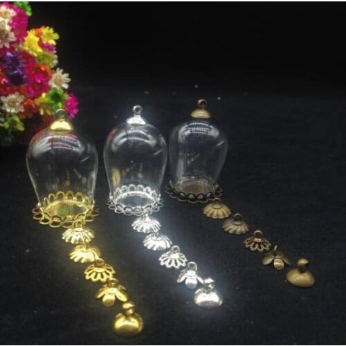 100sets/lot 30*18mm Transparent Large Dome Cloche Glass wish Bottle Pendant, glass tube necklace, glass vial globe diy jewelry