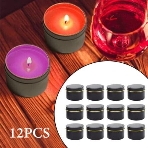12Pcs Round Tinplate Tin Box Candle Tin Black Silver Storage Empty Pot Plain Cans Cream Cosmetic Container