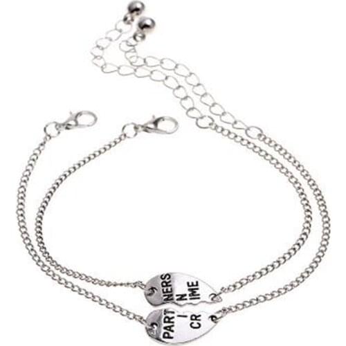 Vintage Silvers Partners in Crime" Best Friends BFF Chain Charms Bracelet Bangle For Women DIY Gifts Accessories HOT P521