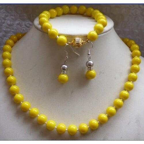 2015 new women high quality Charming! Fashion 10mm Yellow Sea Pearl shell Necklace &Bracelets Earring Wholesale and retail