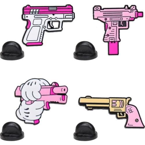 2020 Fashion Custom Jewelry New Cartoons Cute Pink Pistol Brooch Pin Set Broches Badge Lapel Pin Suit Brooches For Women Men
