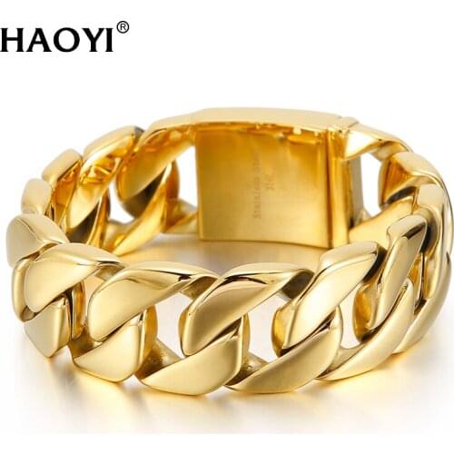 24mm Width Mens Chain 316L Stainless Steel Heavy Bracelet Gold Tone Big Curb Link Wholesale Jewelry