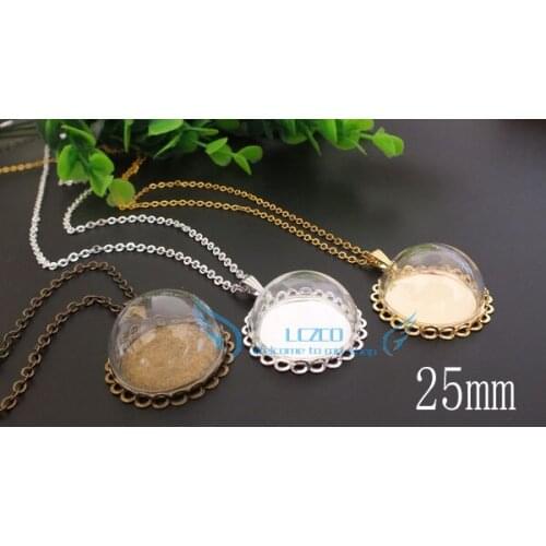 30sets/lot 25mm glass dome cover &cap&double lace setting base set glass cover DIY Glass vial jewelry--can choose color