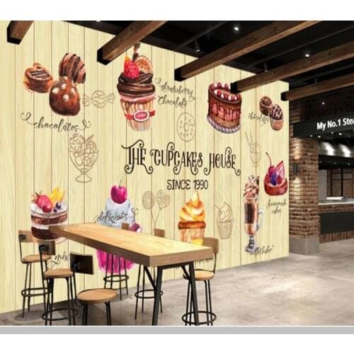 Papel de parede retro cake dessert drink shop tooling background 3d wallpaper kitchen bar cafe restaurant wall papers home decor