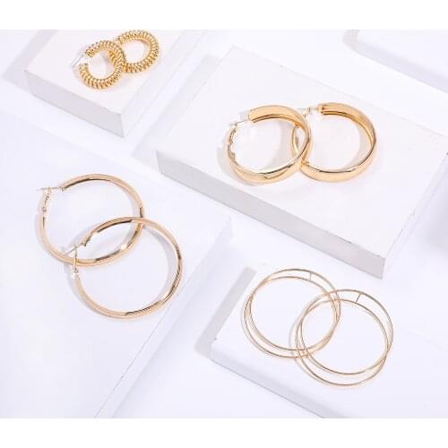 4 Pairs Simple Gold Color Metal Big Hoop Earring Set Fashion Big Circle Statement Earrings for Women Party Jewelry Korean 2020
