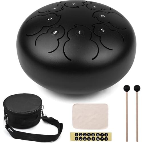 8-inch 8-Tone Steel Tongue Drum F Key Percussion Instrument Hand Pan Drum with Drum Mallets Carry Bag Music Book