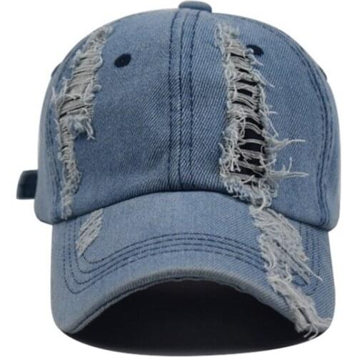 One Size Unisex Holed Caps Fashion Washed Cotton Holed Denim Baseball Caps Simple Hats For Men And Ladies