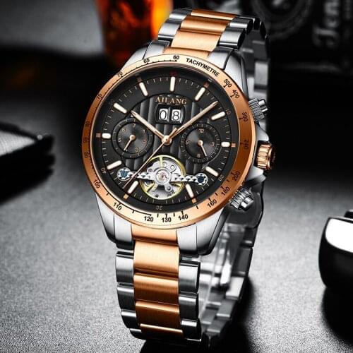 Rose Gold Men Military Watch Army Men sports Automatic Watch Tourbillon Mechanical Casual wristwatches 316 Stainless Steel Strap