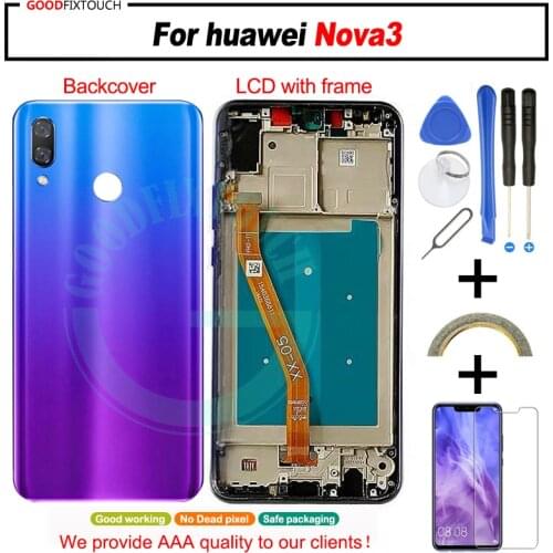 For Huawei nova3 LCD Display + Touch Screen Panel Digitizer Assembly with frame For Nova 3 lcd + back cover