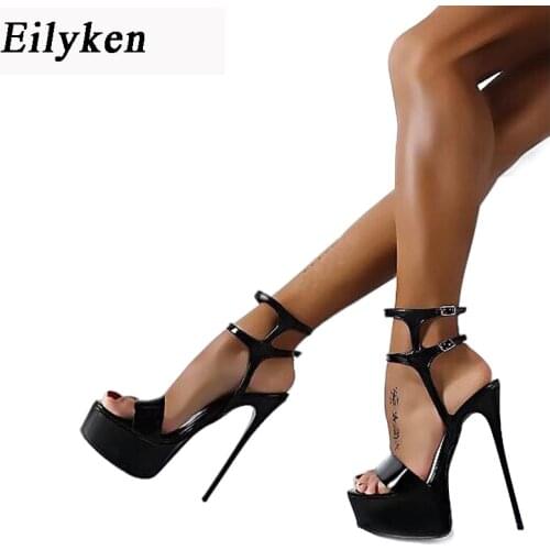 Eilyken Platform Summer Sandals Style Sexy 17cm Women Sandals high heels Open Toe Buckle Nightclub Shoes Black Big Size 46