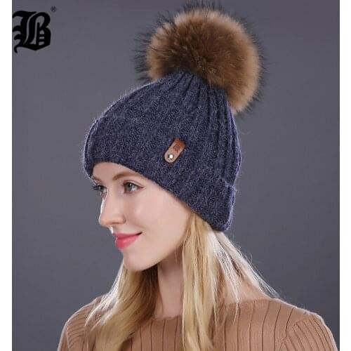 [FLB] Keep warm winter hat beanies fur wool hats for women girl 's cap pearl knitted hat beanie the bonnet female mink caps