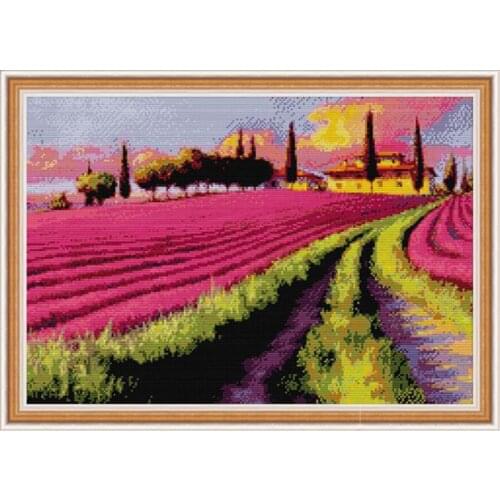 JoySunday, Lavender Garden, DMC Cross Stitch, DIY Embroidery Kit, 11CT 14CT Cross Stitch Set, Embroidery Tool Set, Needlework