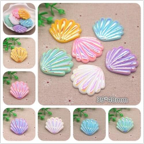 6pcs 39*40mm Shiny AB Resin Big Seashell Flat back Cabochon DIY Jewelry/Craft Scrapbooking