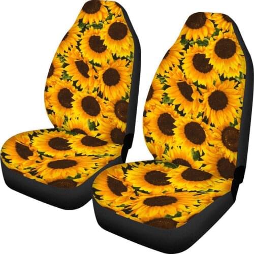 Car Front Seat Cover Sets for Women Little Daisy Front Seat Cushion for Women Customize Sunflower Car Interior Accessories 2Pcs