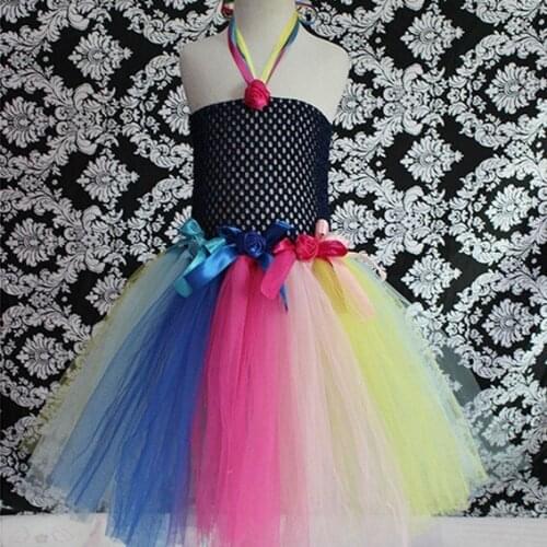 Colorful Girls Tutu Dresses Kids Handmade Fluffy Crochet Tulle Tutus Ball Gown with Flowers Children Wedding Party Dress Clothes
