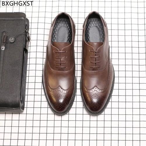 Brown Brogues Men Dress Shoes Leather Oxford Luxury Brand Party Shoes for Men 2021 Fashion Business Shoes Men Zapatos De Hombre