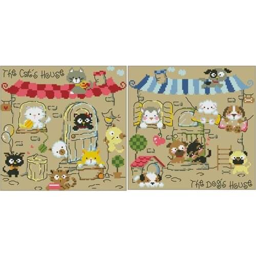 Cat and Dog Home patterns counted 11CT 14CT Cross Stitch Set DIY Chinese Cross-stitch Kits Embroidery Needlework Home Decor