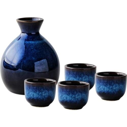 Baked Ceramic Wine Set Kiln Baked Blue Retro Wine Cup Household Liquor Divider White Wine Jug Clear Wine Jug Set Wine Glass Kiln