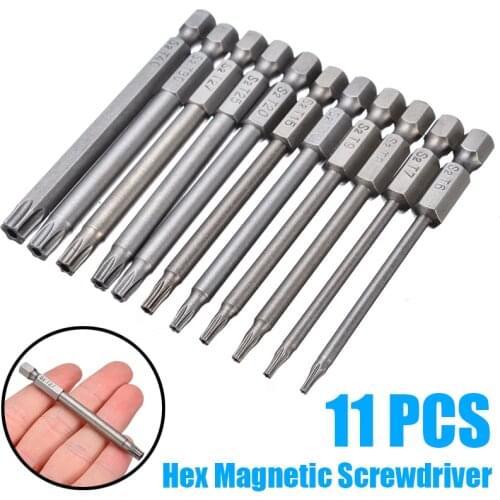 11pcs S2 Steel Hex Torx Head Screwdriver Bits 75mm Magnetic Screwdriver Bits Drill Set T6-T40 For Repair Tools