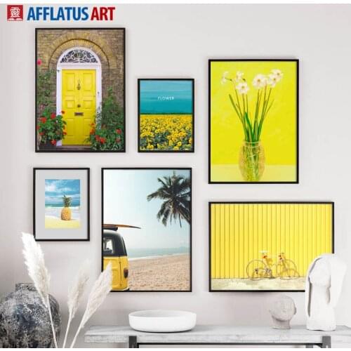 Yellow Pineapple Sunflower Bus Sea Beach Wall Art Canvas Painting Nordic Posters And Prints Wall Pictures For Living Room Decor