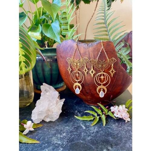 Celestial Moth Earrings, Hypoallergenic, Wanderlust Jewelry