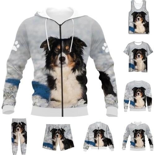 New Funny 3D Full Print Animal Berger Blanc Suisse T-shirt/Sweatshirt/Zip Hoodies/Thin Jacket/Pants Four Seasons Casual Suit V47