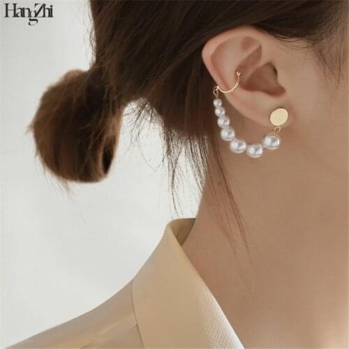 Hangzhi 2020 new trendy earrings niche design sense size pearl baroque back hanging ear bone clip hook for women jewelry