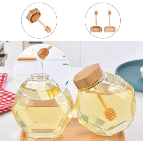 Stirring Stick Six-pronged Glass Honey Jar with Lid for Home Kitchen Clear Kitchen Tools Supplies