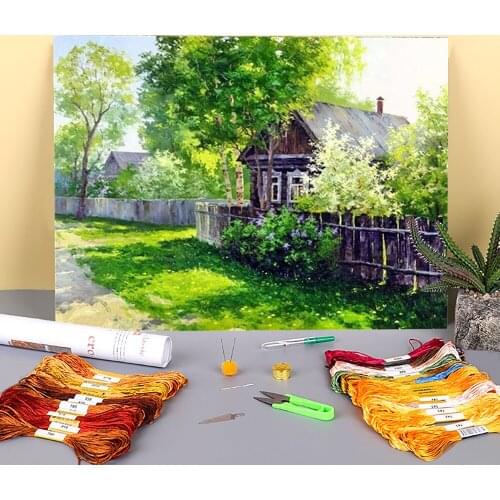 Landscape Nature Printed Water-Soluble Canvas 11CT Cross-Stitch Set Embroidery DMC Threads Craft Handicraft Hobby Magic