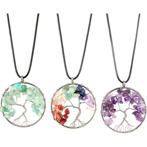 Life Tree Pendant Necklace Handmade Crystal Necklace Jewelry Wire Wrapped Copper Chakra Pendant
