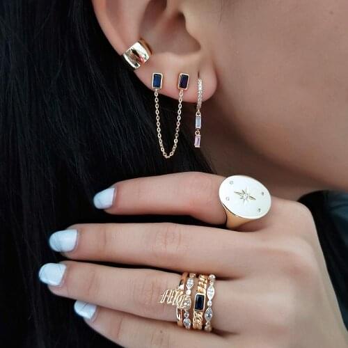 Simple single stone square colorful cubic zirconia stud fashion Gold filled colorful stone earring jewelry