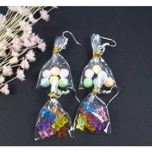 1Pair Women Drop Earrings Mini Simulation Food Macaron Cake And Bear Handmade Cake Bag Earrings Jewelry For Woman And Children