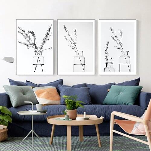 Nordic Black White Simple Realistic Plant Illustration Art Canvas Painting Posters And Prints Wall Picture For Living Room Decor