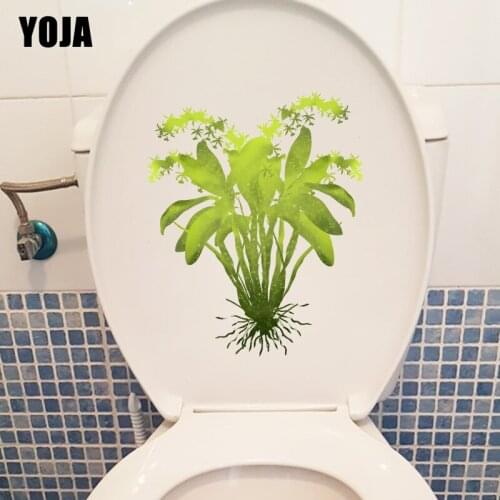 YOJA 19.2*23.6CM Green Plant Leaves Bathroom Toilet Sticker Home Room Wall Decor Decal T1-0813