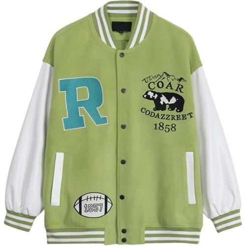 New Avocado embroidery baseball uniform 2021 autumn loose plicing all-match varsity jacket women couple hip-hop punk Bomber coat