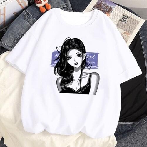 2021 Summer Women T-Shirt Short Sleeves Fashion Girl Avatar Pattern Printed Basic Style Casual Woman T-Shirts Top