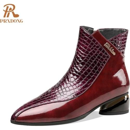 Female Handmade Genuine Leather Ankle Boots For Women Autumn Winter Thick Heels Shoes Woman Chain Zippet Basic Short Boots 34-42