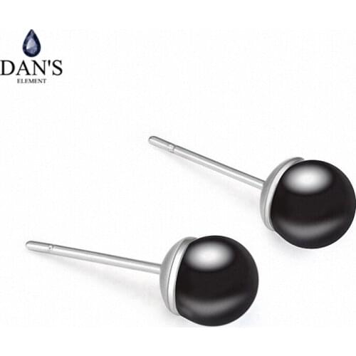 DANS ELEMENT 10 Colors Real Austrian Smaluted Pearl Ball classic Vintage Stud earrings for women 115801Black