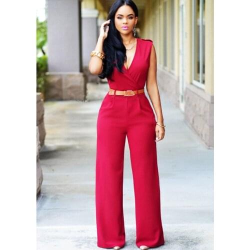 2021 Summer Fashion Jumpsuit Elegant Fashion Pocket Wide Leg Jumpsuit Button Jumpsuit Workwear Workwear Ladies V-neck Jumpsuit