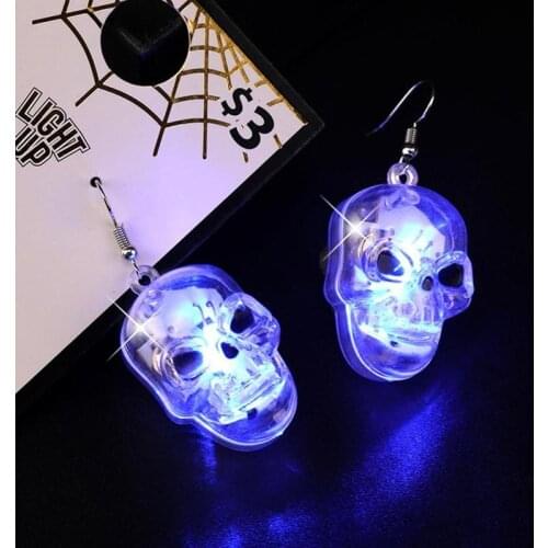1Pair LED Light Unusual Earrings For Women Teens Halloween Skull Pumpkin Glitter Party Drop Earings Jewelry Accessories pendient