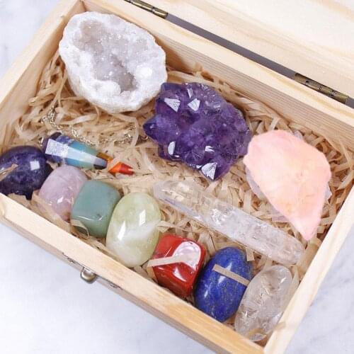 11Pc Natural Amethyst Cluster Quartz Crystal Mineral Specimen Healing Stones Ore Seven Chakra Therapy Stone Wooden Gift