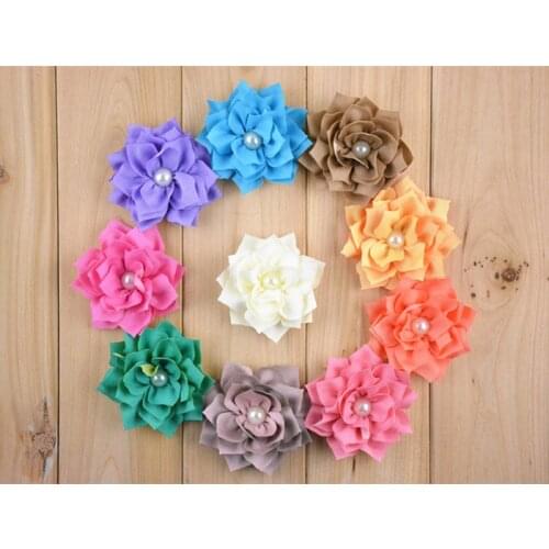 50 pcs/lot , Lower price Elegant Fabric Flowers with Pearl Center