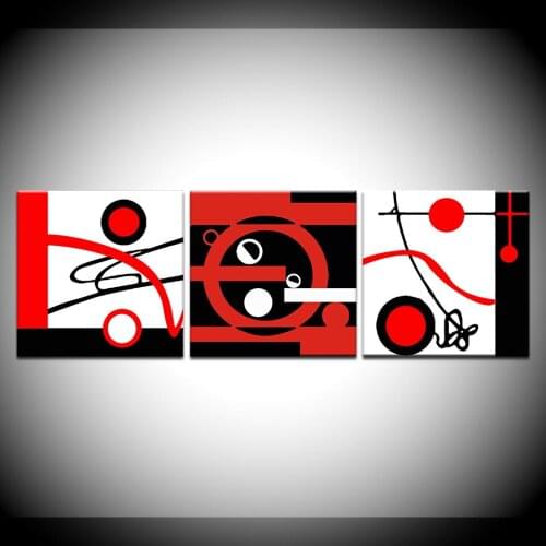 Abstract painting of red and white black modern Modular 3 panel wall Poster Nordic Canvas painting for Living Room Home Decor