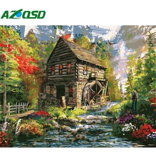 AZQSD Pictures By Numbers Landscape Drawing On Canvas DIY Home Decoration Oil Painting By Numbers House Handpainted Gift