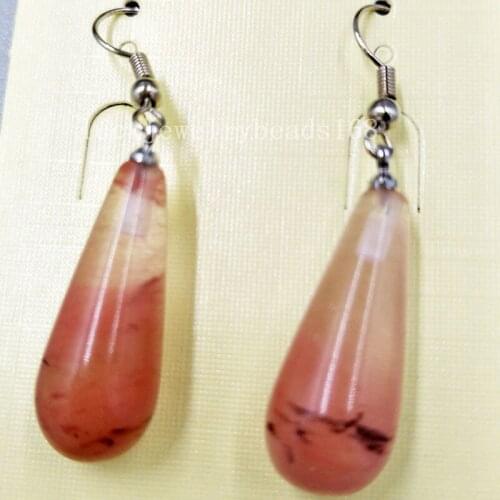 Free Shipping Women Fashion Jewelry 10x29mm Cherry Quartz Water Drop Women Bead Dangle Earrings Pair C5107