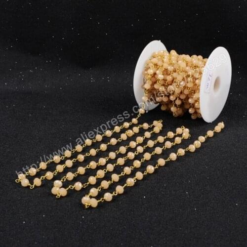 BOROSA Size 5mm DIY 5Meter/lot Wire Wrapped Beaded Rosary Chain Faceted Pink Gems Quartz Beads for Necklace Bracelet JT029