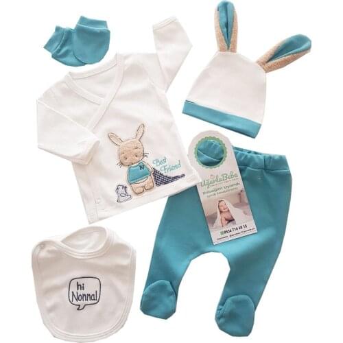 Baby Boy Blue Long Ear Rabbit 5 Pieces Hospital Outlet Newborn Baby