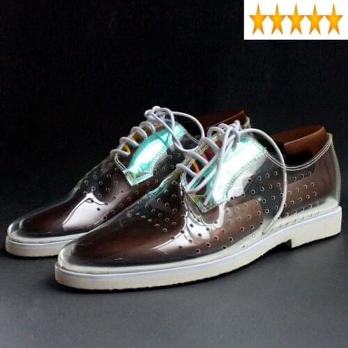 Runway Transparent Hollow Out Mens Summer Breathable Handmade Lace Up Gothic Sandals 2021 Pointed Toe Shoes Plus Size