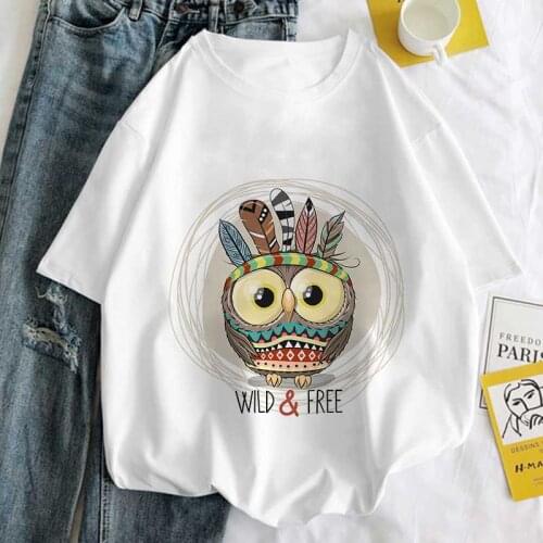 Owl Kawaii Graphic Print T-shirt Women Tee Harajuku Aesthetic White Top Casual Tshirt 2021 New Summer Fashion Y2k Female T Shirt